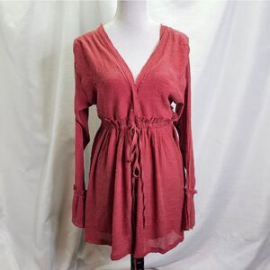 Peach Love California Red Bohemian Surplice Mini Dress Size Small